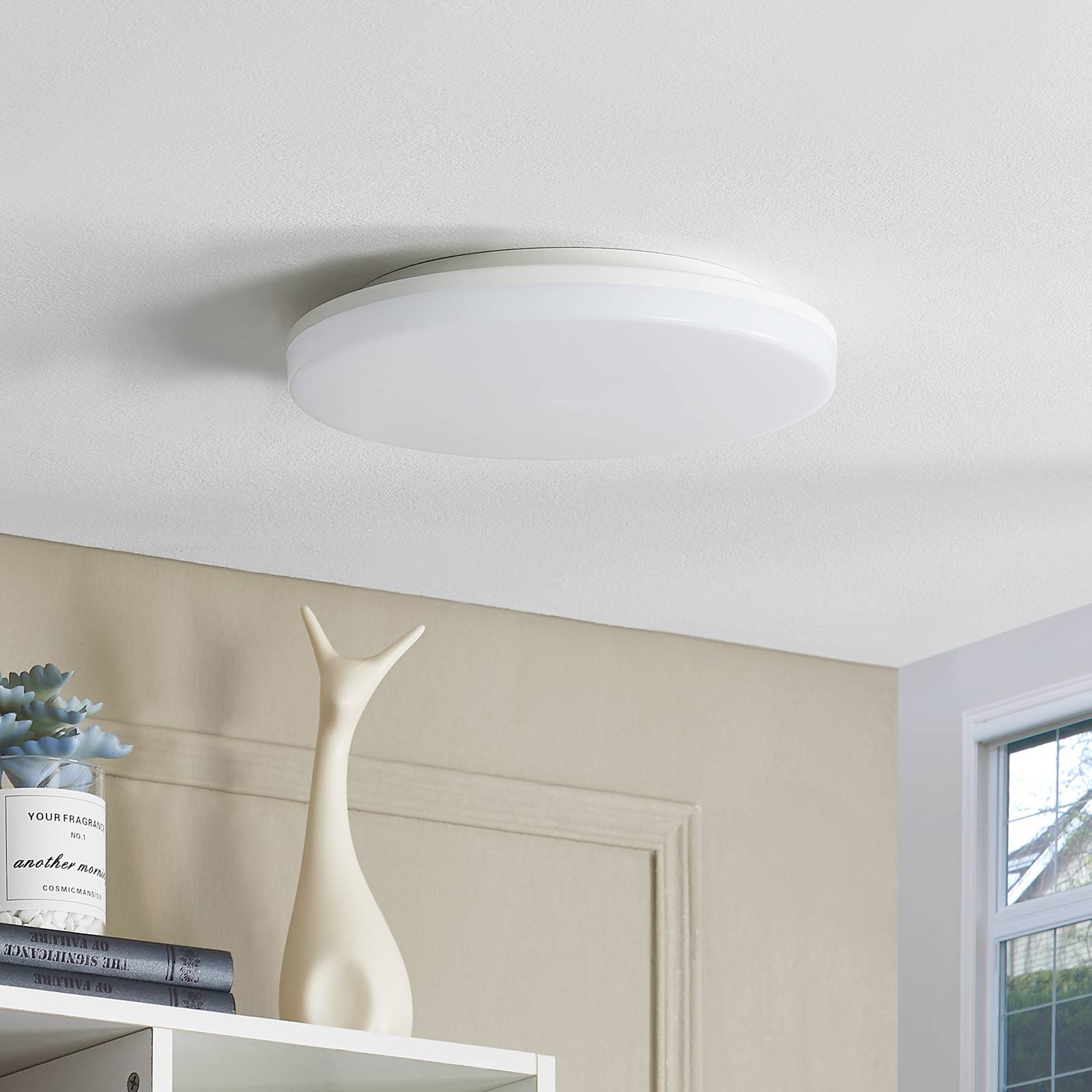 Prios Artin LED-Deckenlampe, Sensor, rund, 28 cm PRIOS, weiß / opal, für Badezimmer, Kunststoff, Modern, Deckenlampe mit Sensor