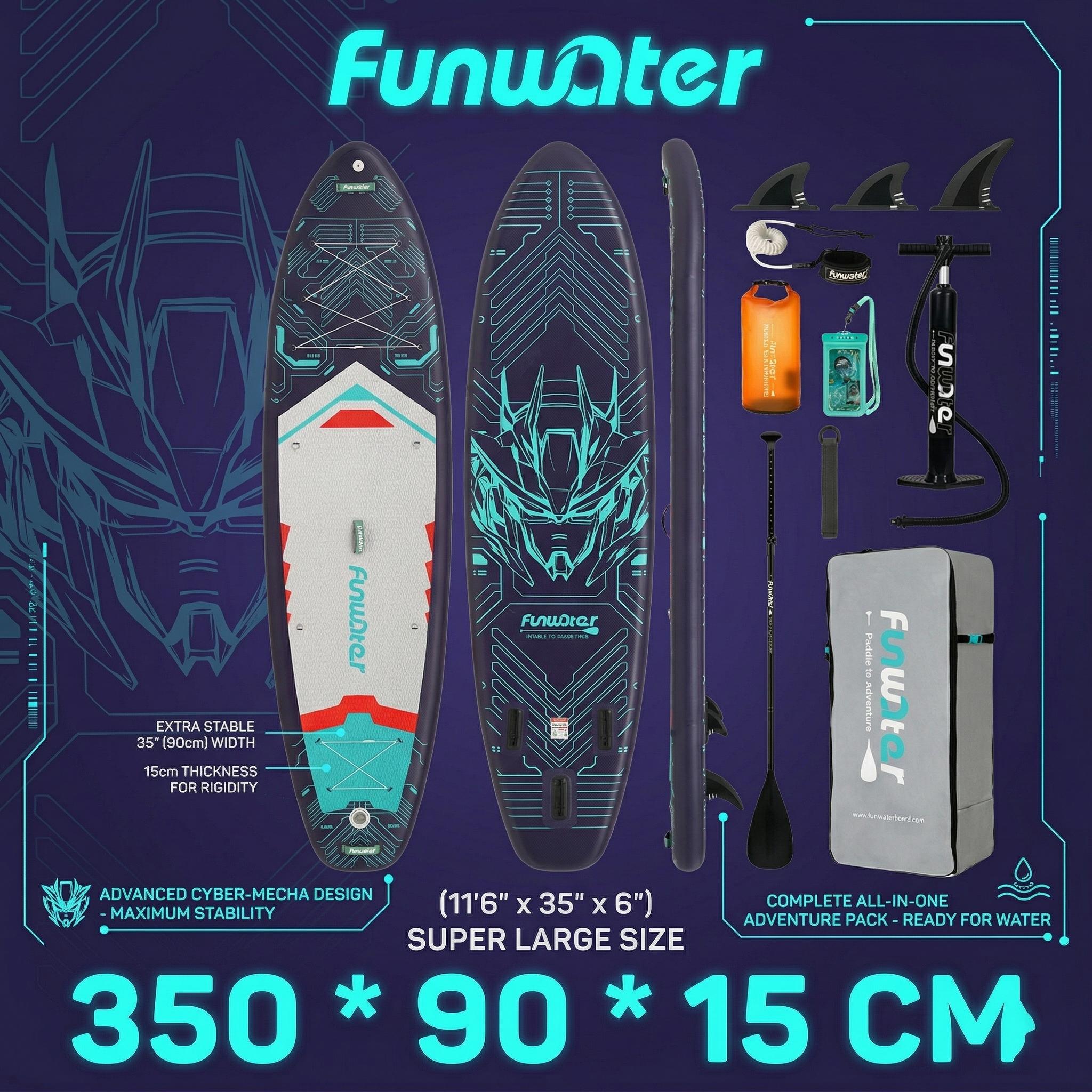 Aufblasbares SUP-Board, 350x90x15 cm - Inklusive Paddel und Zubehör - PVC - Für Erwachsene und Jugendliche - Surfbrett