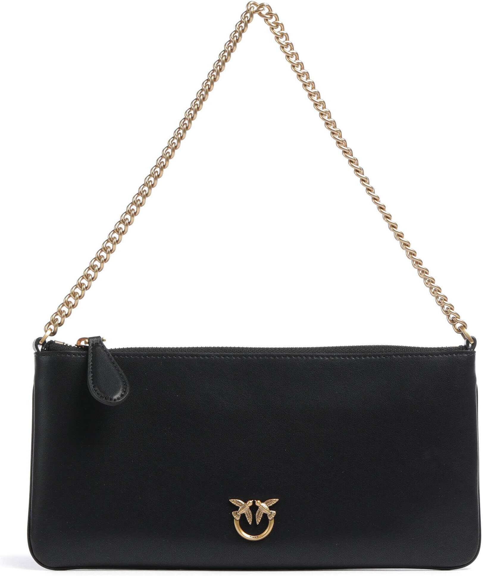 Pinko Flat Horizontal Schultertasche aus Leder, schwarz