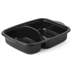 300 Mehrwegmenüschalen 850ml PP 253x185x57mm schwarz 3-geteilt- Lunchschalen
