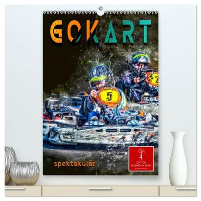 Gokart spektakulär (hochwertiger Premium Wandkalender 2026 DIN A2 hoch), Kunstdruck in Hochglanz