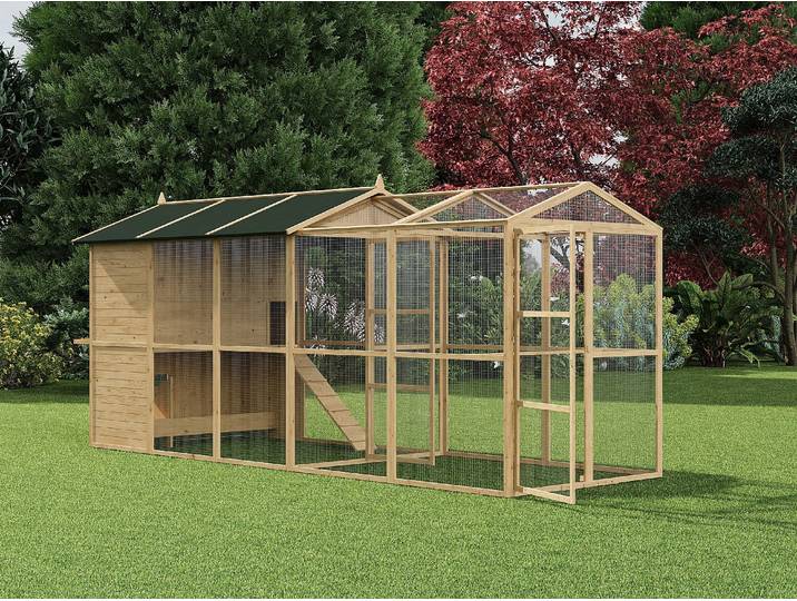 Anbau für einen Hühnerstall aus Holz mit Gitter – L 200 x T 153,8 x H 190 cm – Naturfarben – FERAS