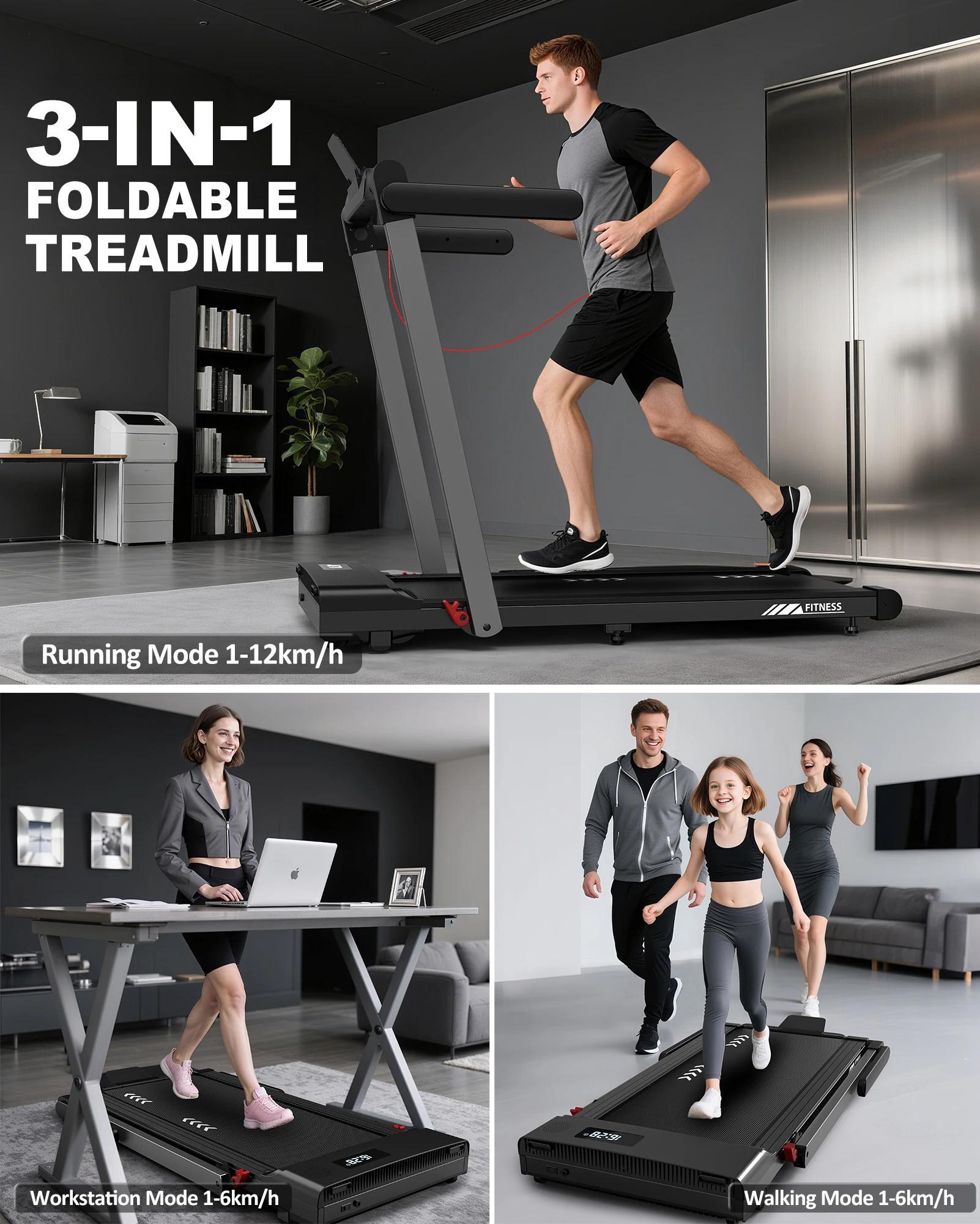 Walking Pad Laufband fürs Homeoffice - Elektrisches Gehband - 2,5 PS leiser Motor - Klappbare platzsparende Konstruktion - Bluetooth mit Lautsprechern & Display - Handpulsmessung