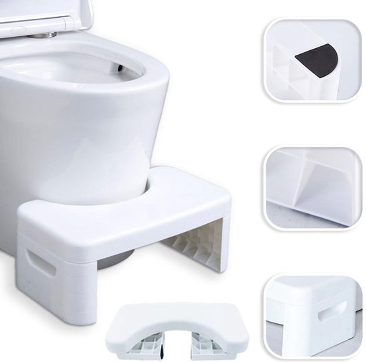 Toilethocker met afneembare multifunctionele zitplank en draagbare opstapfunctie - Wit