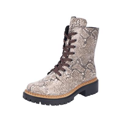 Schnürboots RIEKER, Damen, Gr. 37, beige (beige, kombiniert), Lederimitat, Schuhe Schnürboots, Schnürstiefelette, Profilsohle, in veganer Verarbeitung