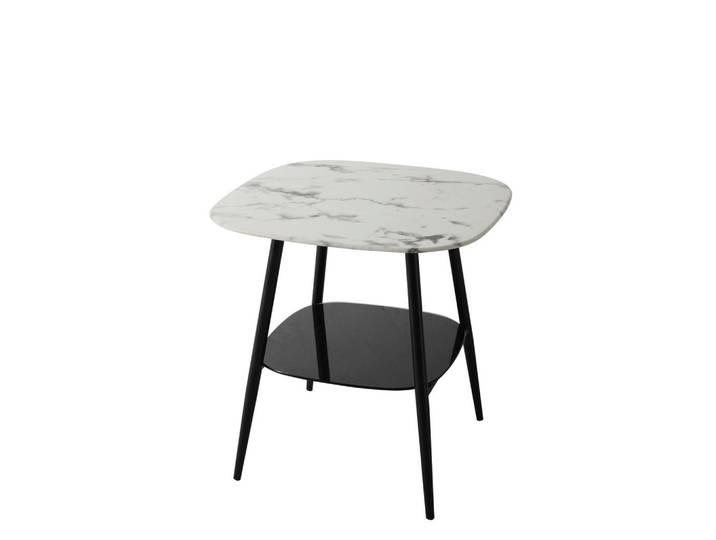 Livetastic Couchtisch, Schwarz, Weiß, Metall, Glas, Marmoroptik, quadratisch, konisch, 55x55x55 cm, Wohnzimmer, Wohnzimmertische, Couchtische, Couchtische Marmoroptik