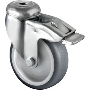 CASCOO Apparaterolle Serie P2T2, mit Rückenloch, 75mm Ø, Tragkraft 75 kg, Lenkrolle aus TPE mit Bremse