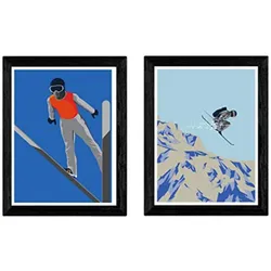 POSTER Set Mit 2 Skier Winterblätter A4 Rahmenlos