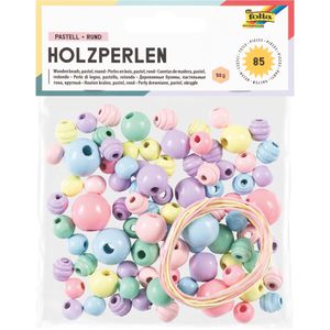 Folia Perlen 22976 Holzperlen Pastell, zur Schmuckherstellung, Holz, verschiedene Farben & Formen, Größe 10-18 mm, 85 Teile