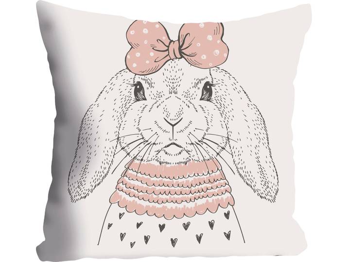 Dekokissen QUEENCE Hase , beige (altrosa, grau, weiß, bedruckt), B:40cm L:40cm, Baumwolle, Dekokissen_Sitzkissen_Kissenhüllen, Dekokissen, Kissenhülle ohne Füllung, 1 Stück