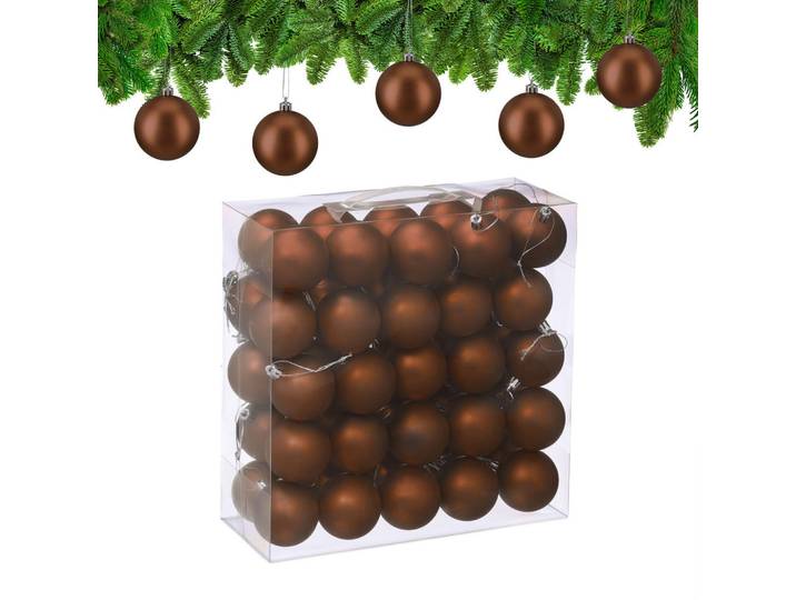 Relaxdays Weihnachtskugeln Braun 50er-Set, Kunststoff, 6x7x6 cm, Dekoration, Weihnachtsdekoration, Christbaumschmuck
