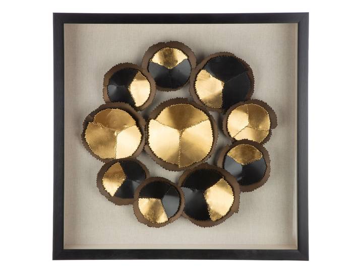Metallbild GILDE Bild quadratisch Cut schwarz , gold (farbe rahmen: schwarz, farbe bild(er): schwarz), B:60cm H:60cm T:6cm, Kunststoff, Bilder, Metallbild, Modern abstrakte Kunst geometrisches Muster Designbild Metalloptik