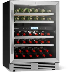 Klarstein VeroSteel Unterbau-Weinkühlschrank | 2 Kühlzonen | 129 Liter | 43 Flaschen | 60 cm Silber
