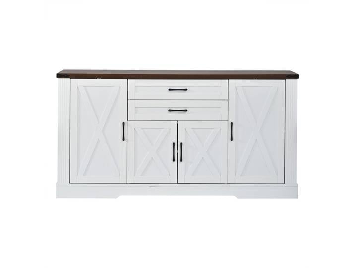 Buffet blanc 160x39x81 5 cm avec plan de travail 4 portes et 2 tiroirs meuble de rangement cuisine salon salle à manger