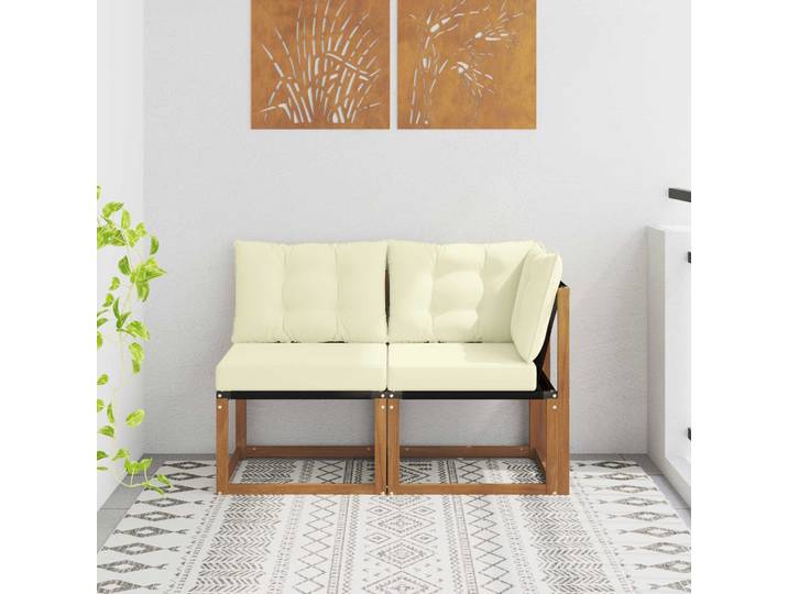 vidaXL 2 Stk. Outdoor Mittel- und Ecksofa Natur