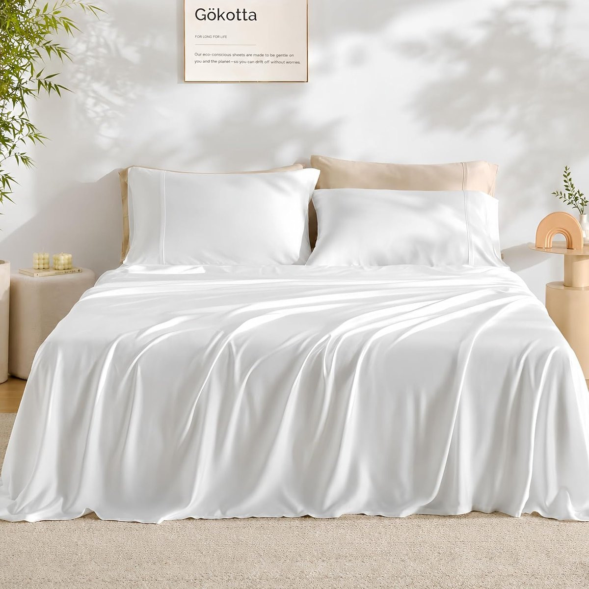 Zijdezachte bamboe dekbedset Queen size - Helder wit