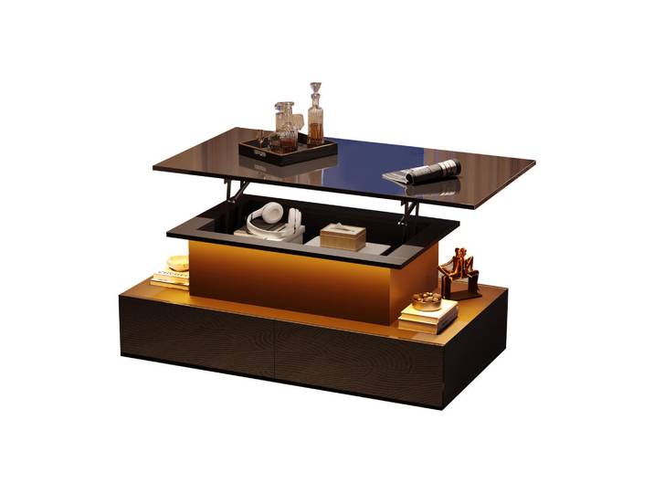 ComfortXL Couchtisch De-206 Schwarz mit LED-Beleuchtung, 90x41x55 cm, Wohnzimmer, Wohnzimmertische, Couchtische