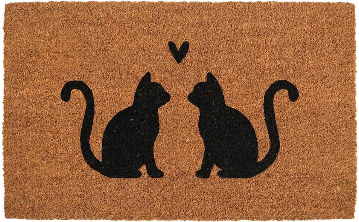 Clayre & Eef Deurmat Bruin Kokos met Kattenprint