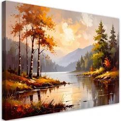 LEINWANDBILD Fluss Bäume Berglandschaft 60x40cm