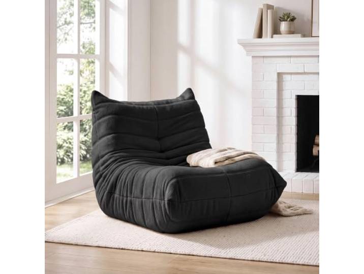 EVLIQUIL Sitzsack Sofa, Bodensofa, Lesesessel, Lazy Sofa (Schwarz) Klappbares Futon-Sofa aus 31D Voll-Schaumstoff & Teddyfleece, 105x135x80cm, Rutschfeste Füße