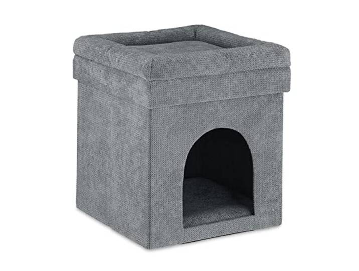 Relaxdays Niche Chat\, Maison pour Chat et Petit Chien intérieur\, Pouf Pliable\, HxLxP: 42 x 38 x 38 cm\, Gris