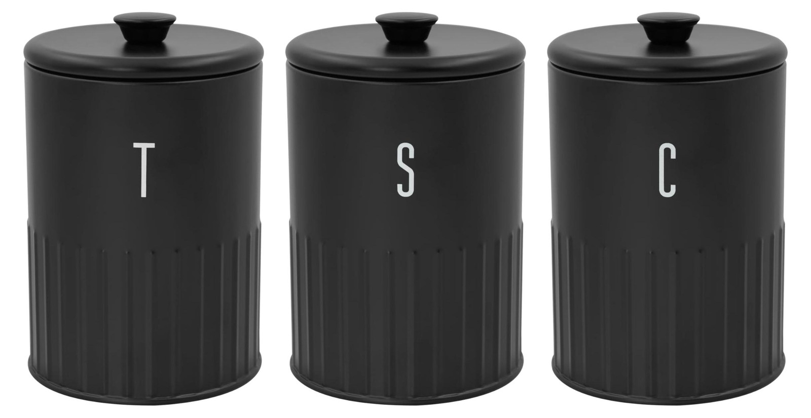 Dripio Set van 3 geribbelde opbergdozen, 1,35 liter, zwart