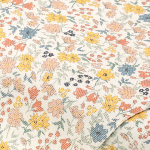 Baumwoll-Feincord "Wiesenblumen", bunt