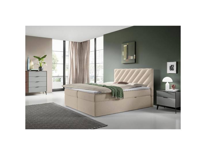Boxbett, Beige, 160x200 cm, Textil, Mit Kopfteil & Bettkasten, Modern, MID.YOU