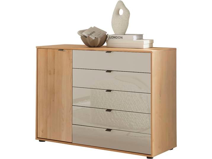 Kombikommode WIEMANN Cardiff Sideboard, Wäscheschrank, teilmassiv Erle, mit Schubladen , beige (braun), Erle,Front Glas Champagner, Erle, Sideboards, Kombikommode, verschiedenen Ausführungen, inklusive Einlegeboden