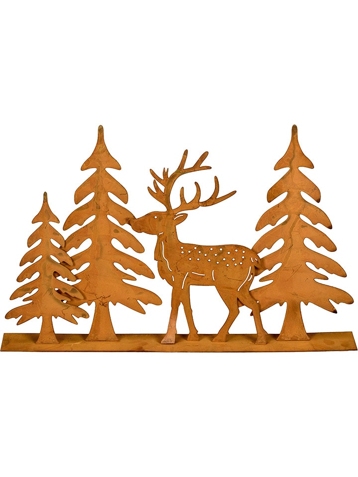 POSIWIO Dekoaufsteller "Hirsch mit Tannen" in Hellbraun - (B)40 x (H)25,5 x (T)6 cm - onesize