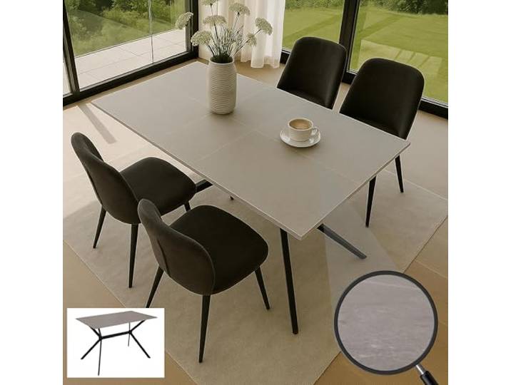Mendler Esszimmertisch HWC-O58 Marmor-Optik 120cm Metall - grau Esstisch, Sinterstein