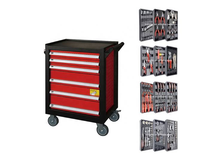 Chariot à outils en métal pour atelier et garage à 6 tiroirs avec ensemble d'outils à main