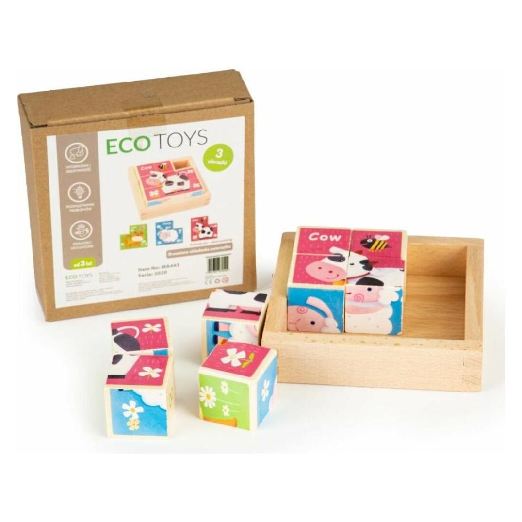EcoToys Holzwürfel Tiere, 8 Würfel (MA443)