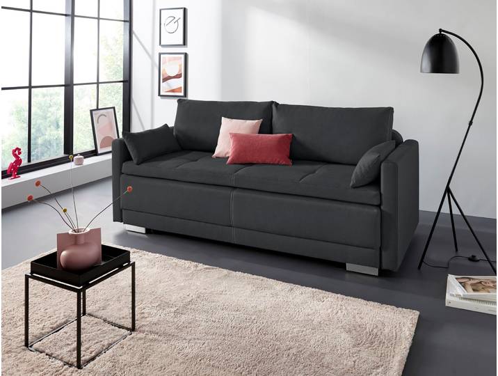 Schlafsofa, Microfaser PRIMABELLE, Anthrazit 218×96 cm, Boxspringaufbau & Bettkasten, Modern, Inosign