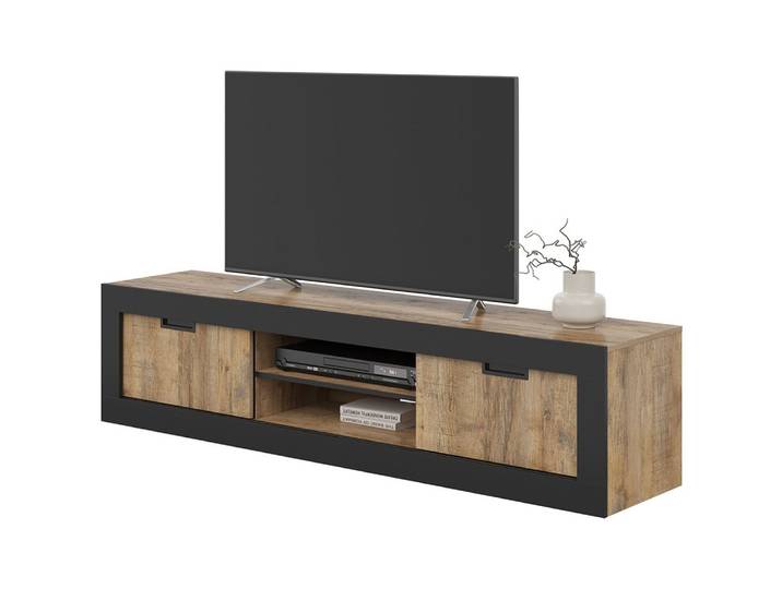 Lomadox Lowboard TOLOSA-83, in Eiche mit Rahmen in schwarz matt, 180 cm Breit