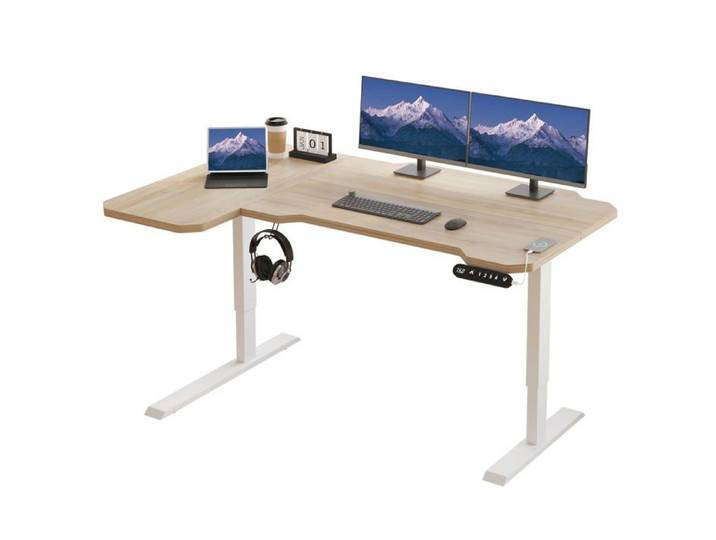 Radlove 150cm L Form Bureau réglable en Hauteur-Bureau Assis-Debout Réglable en Hauteur électriquement Chêne