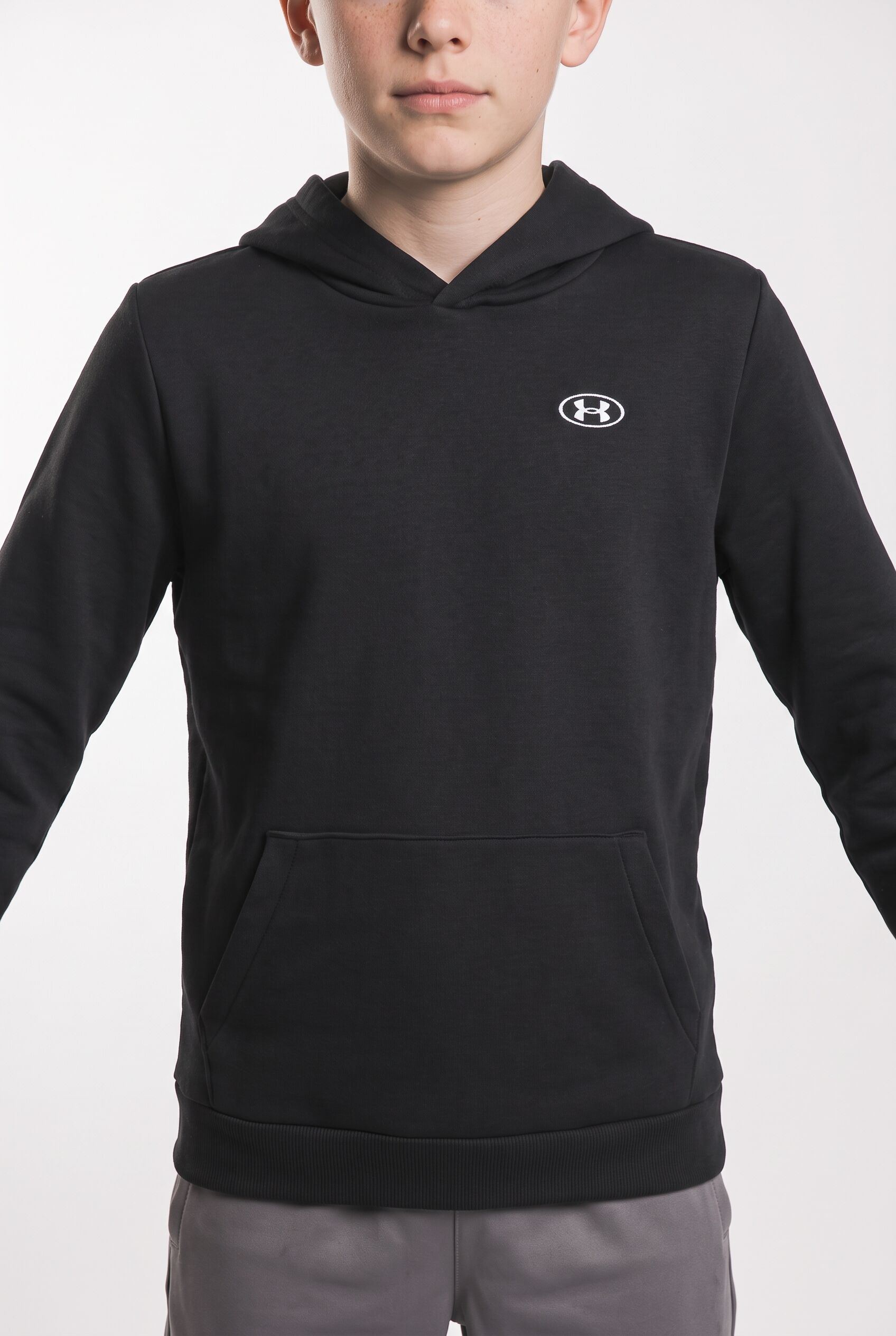 Kapuzensweatshirt UNDER ARMOUR "UA B RIVAL FLEECE HOODIE", Jungen, Gr. M, schwarz (ultimate schwarz, weiß), Obermaterial: 80% Baumwolle, 20% Polyester, Sweatshirts Kapuzensweatshirt, für Jugendliche, mit Kapuze, aus Baumwolle und Polyester ultimate schwar