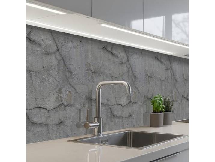 KitchenYeah© Küchenrückwand Selbstklebend Küchenspritzschutz Rückwand 60x250 cm - Wandschutz Ohne Bohren Spritzschutz Wand Wandverkleidung Alt - Beton