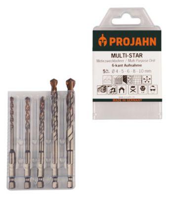 Projahn Mehrzweckbohrer-Set MULTI-STAR, Hartmetallschneiden, 5-teilig, 6-kant-Schaft, Ø 4-5-6-8-10 mm