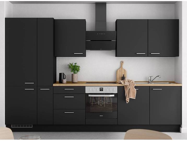 Küchenzeile High-Line Touch Variante C 330cm Ausrichtung links Schwarz/Schwarz/Eiche Sierra Dekor AEG