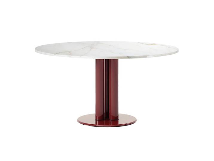 ZANOTTA table ronde MARCUSO 2531 Ø 150 cm (Amaranto - Base et pieds en acier peint brillant, piano en marbre Calacatta)