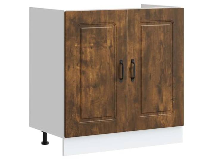 Unterschrank für Kalmar Spüle, rauchfarbene Eiche, Holz Verstellbare Füße, praktische Türen, großer Stauraum, Wandbefestigung im Lieferumfang enthalten, feuchtes Tuch