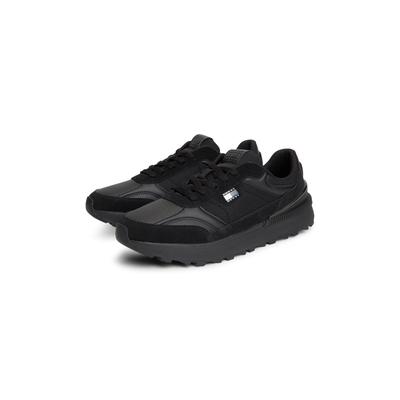 Sneaker TOMMY JEANS "TOMMY JEANS MIX RUNNER", Herren, Gr. 42, schwarz, Lederimitat, Textil, Veloursleder, Schuhe Sneaker, Freizeitschuh, Halbschuh, Schnürer mit Logo-Patch