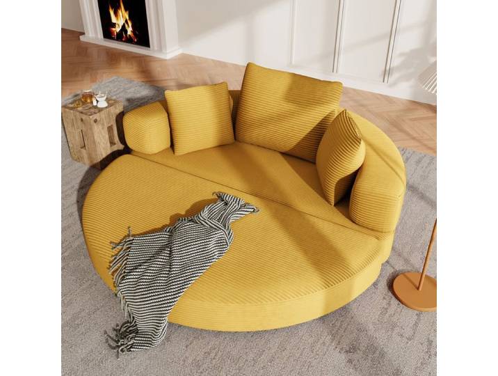 Canapé-lit modulable sans armature lit ovale + coussins velours côtelé 173 x 176 cm