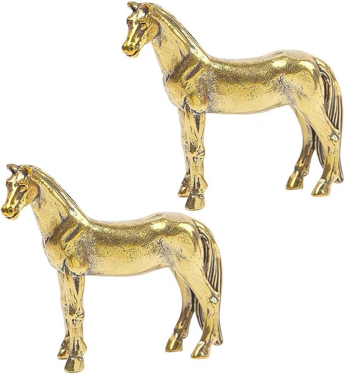 Set van 2 koperen paarden beeldjes in bronskleur voor bureau decoratie
