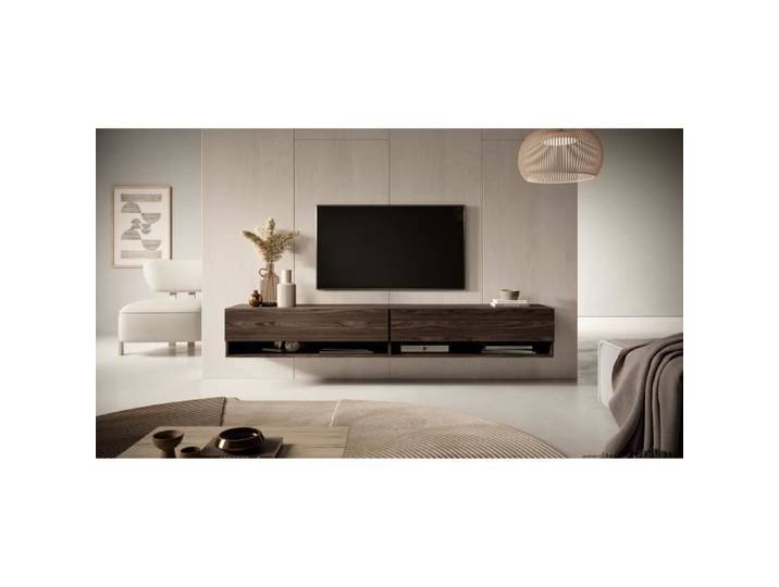 Meuble TV - SELSEY - MIRRGO - 200 cm - Noyer Wisconsin - Style industriel mat