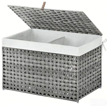 Garvee Storage Basket with Lid, 17.2 Gallon(65L) Small Wicker Blanket Storage Basket with Handles, Foldable
