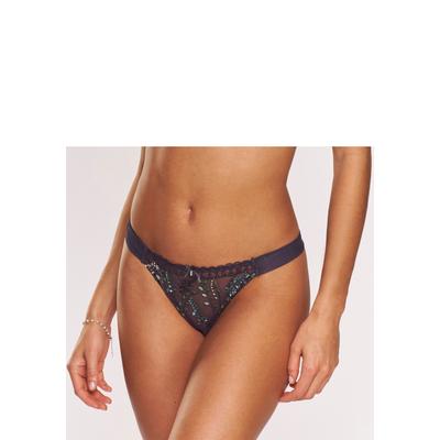 String LASCANA "Mirabel, Amira-Kollektion", Damen, Gr. 48/50, bunt (pflaume, bunt), Mesh, Obermaterial: 83% Polyamid, 9% Polyester, 8% Elasthan, Unterhosen String, aus Mesh mit glänzender Blumenstickerei, transparente Unterwäsche