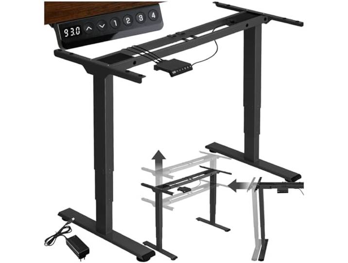 tectake® elektrisch höhenverstellbarer Schreibtisch, Metall Tischgestell für Schreibtischplatte, 110-168 x 60 x 60-125 cm, Memory Funktion, Kollisionsschutz, Belastbarkeit 100 kg, 2X Motor - schwarz