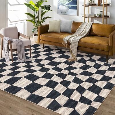 Garvee Irregular Geometric Checkered Area Rug